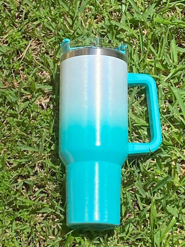 40oz White/Teal Ombre Shimmer Tumbler